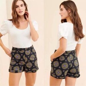 Maeve Abstract City Shorts size 2 black medallion cotton high rise cuffed